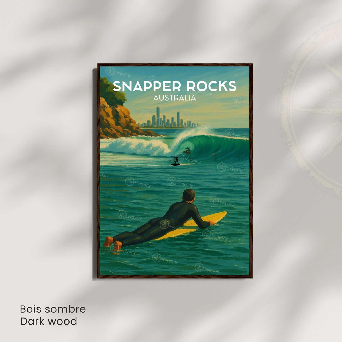 Affiche Snapper Rocks Australie, poster voyage surf Gold Coast