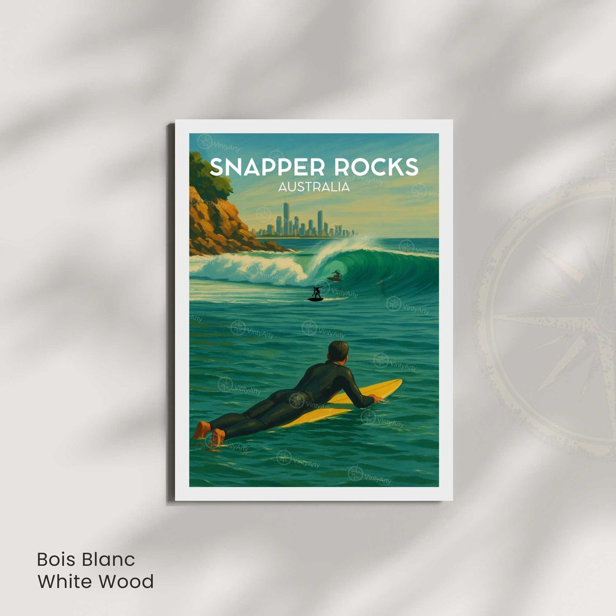 Affiche Snapper Rocks Australie, poster voyage surf Gold Coast
