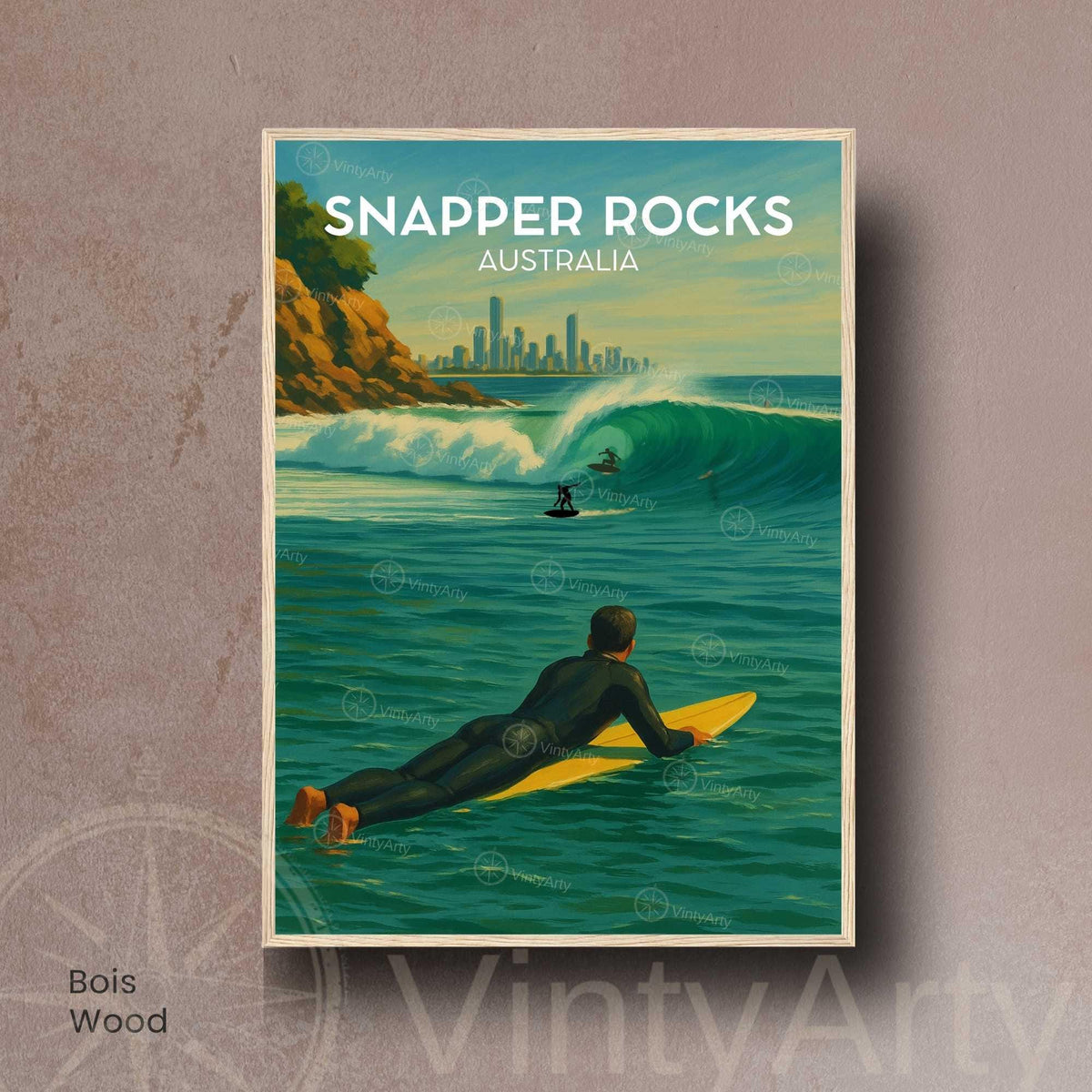 Affiche Snapper Rocks Australie, poster voyage surf Gold Coast