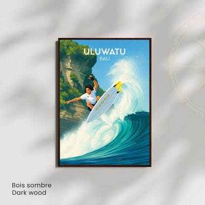 Affiche Pipeline Hawaii, poster voyage surf tube tiki tropical