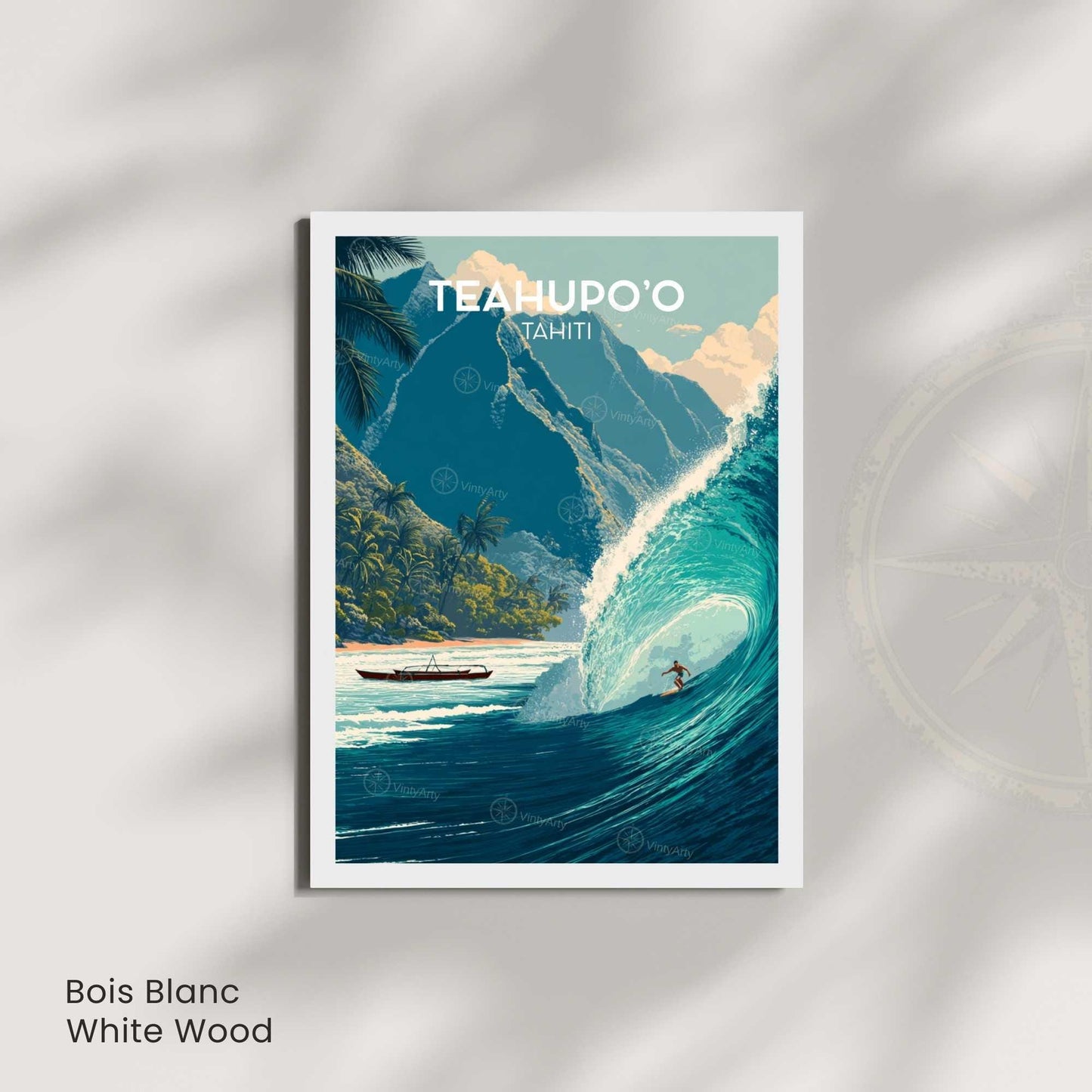 Affiche Teahupoo Tahiti, poster voyage surf grosse vague tropicale