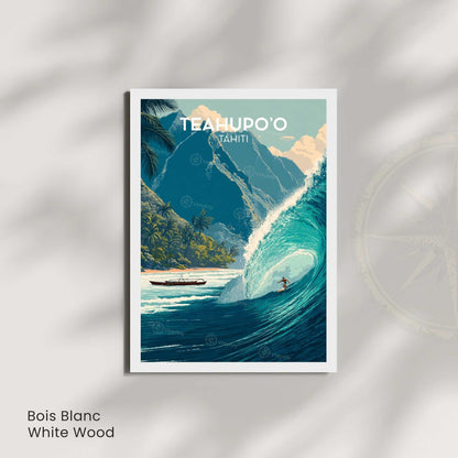 Affiche Teahupoo Tahiti, poster voyage surf grosse vague tropicale