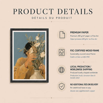 Affiche Femme aux Fleurs Sauvages, Illustration Florale Contemporaine, Décoration Murale Minimaliste, Collection Quiet Rituals