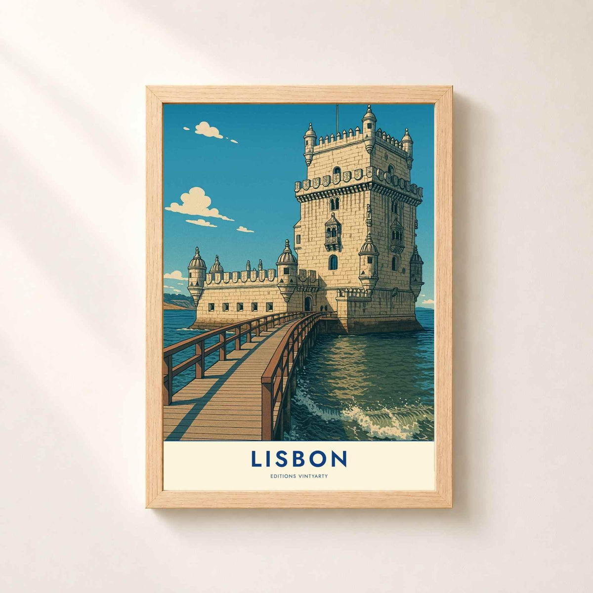 Affiche Lisbonne Tour de Belém, art mural Portugal, poster voyage bord du Tage