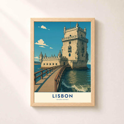 Affiche Lisbonne Tour de Belém, art mural Portugal, poster voyage bord du Tage