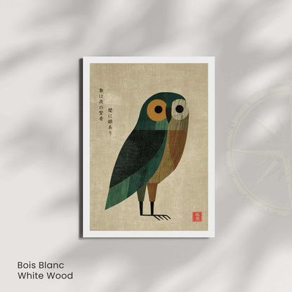 Affiche hibou japonais mid-century, art mural estampe minimaliste vintage