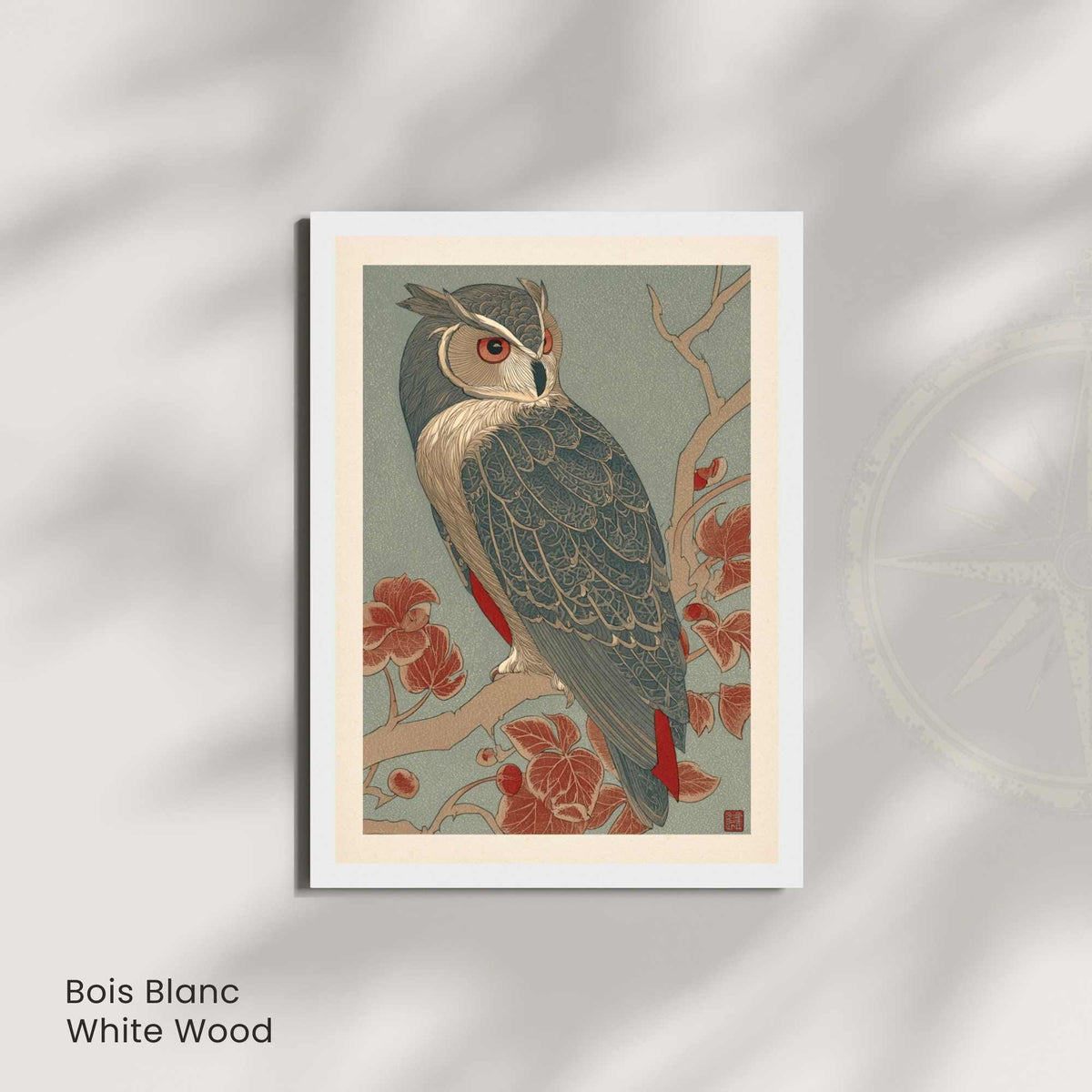Affiche hibou japonais clair de lune, art mural estampe ukiyo-e traditionnel