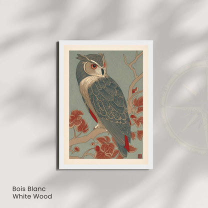 Affiche hibou japonais clair de lune, art mural estampe ukiyo-e traditionnel