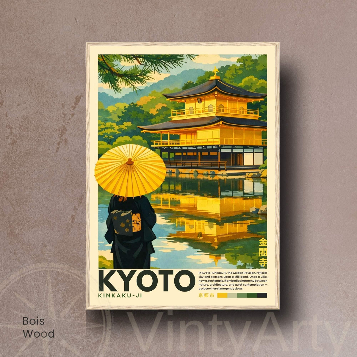 Affiche Kyoto Kinkaku-ji, Golden Pavilion Japon, poster vintage temple japonais
