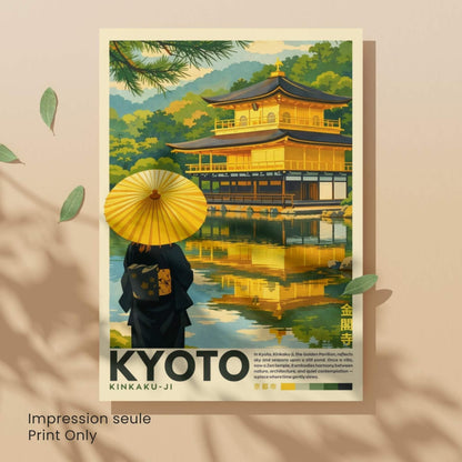 Affiche Kyoto Kinkaku-ji, Golden Pavilion Japon, poster vintage temple japonais