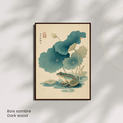 Affiche grenouille japonaise lotus, art mural estampe ukiyo-e nature zen