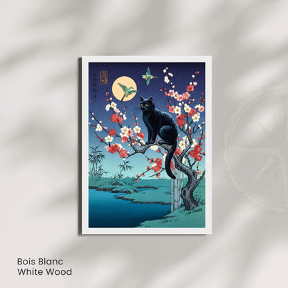 Affiche cygnes japonais lac crépuscule, art mural estampe pagode clair de lune