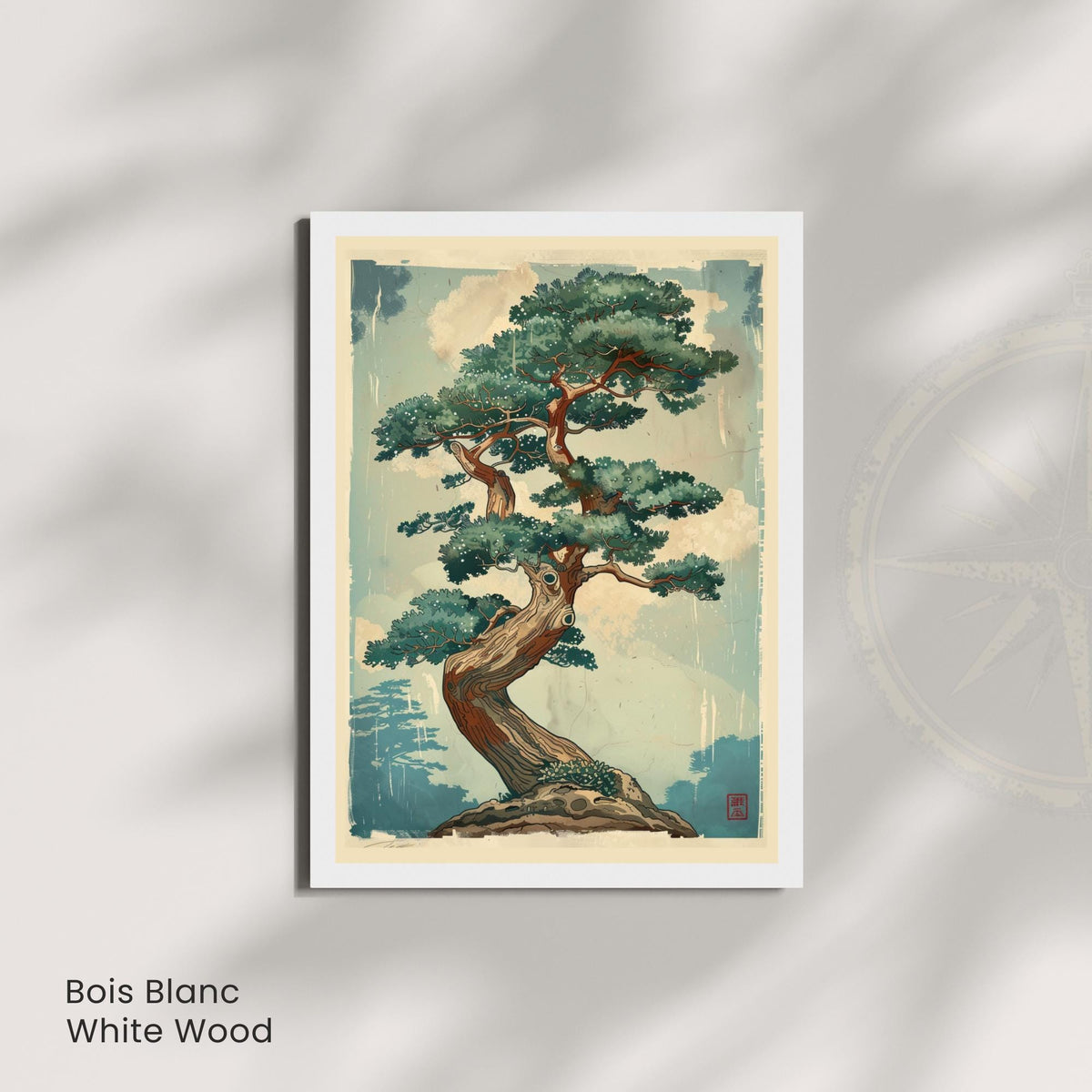 Affiche bonsaï pin japonais, art mural estampe vintage zen nature