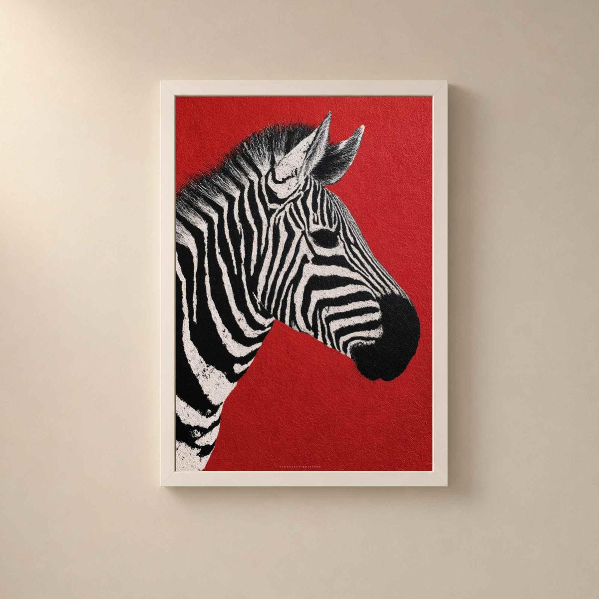 Affiche zèbre fond rouge, art mural portrait animal, déco contemporaine audacieuse