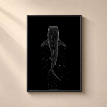 Affiche requin baleine, art mural océan minimaliste, pointillisme blanc sur noir