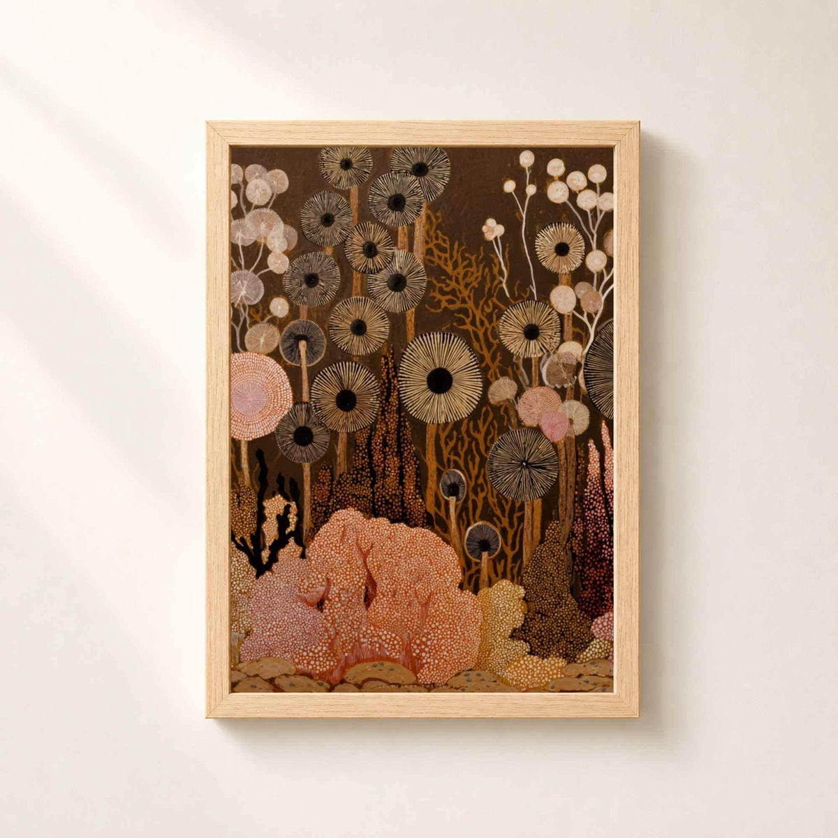 Affiche champignons art mural, illustration botanique folk, décoration terreuse cottagecore