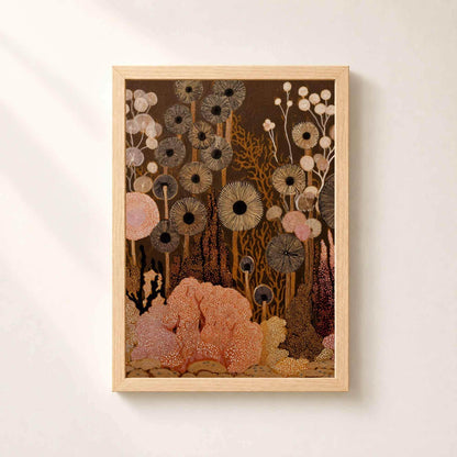 Affiche champignons art mural, illustration botanique folk, décoration terreuse cottagecore