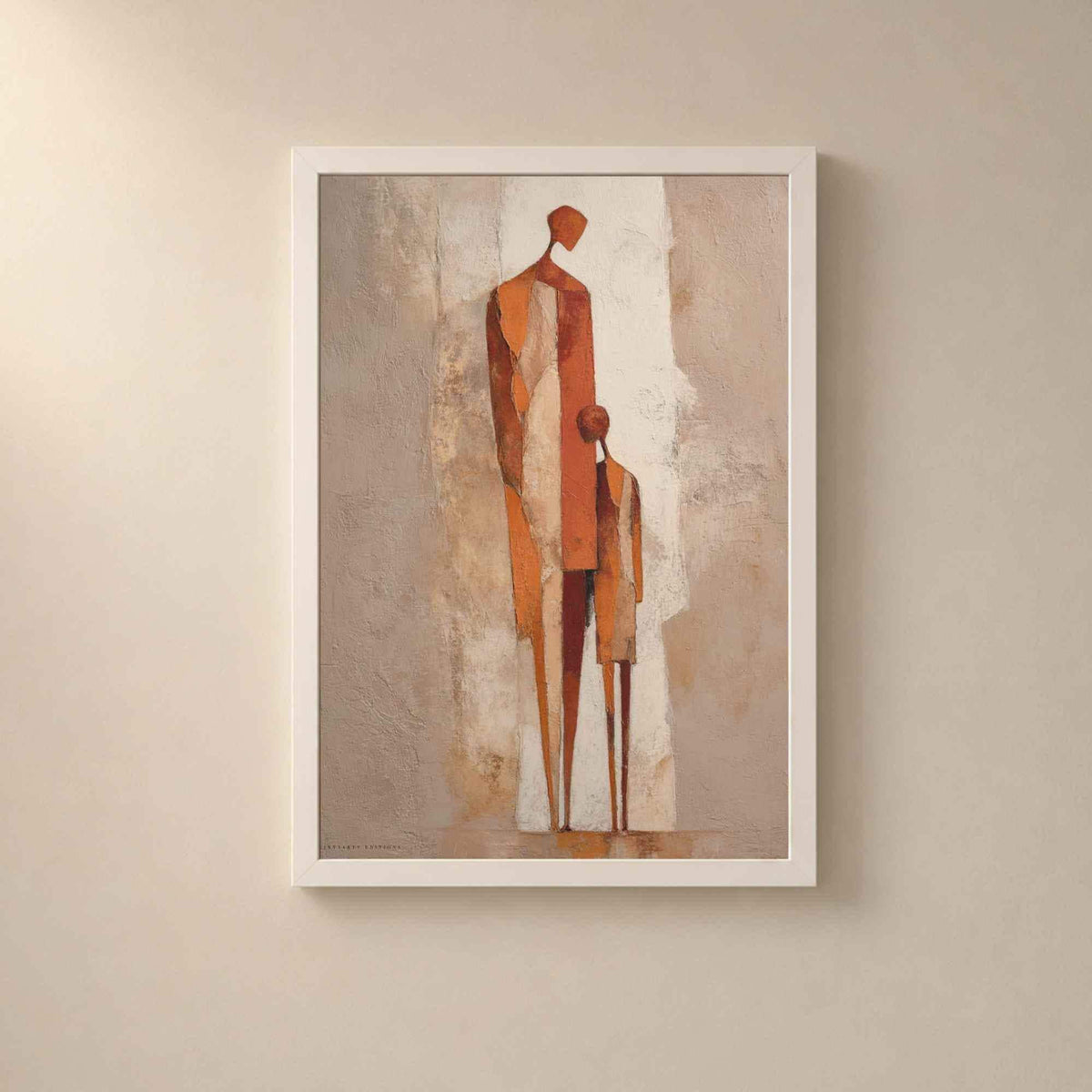 Affiche parent et enfant abstrait, art mural silhouette terracotta, peinture figurative rouille