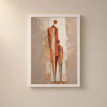 Affiche parent et enfant abstrait, art mural silhouette terracotta, peinture figurative rouille