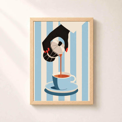 Affiche café cafetière moka, art mural cuisine rétro, illustration coin café élégante