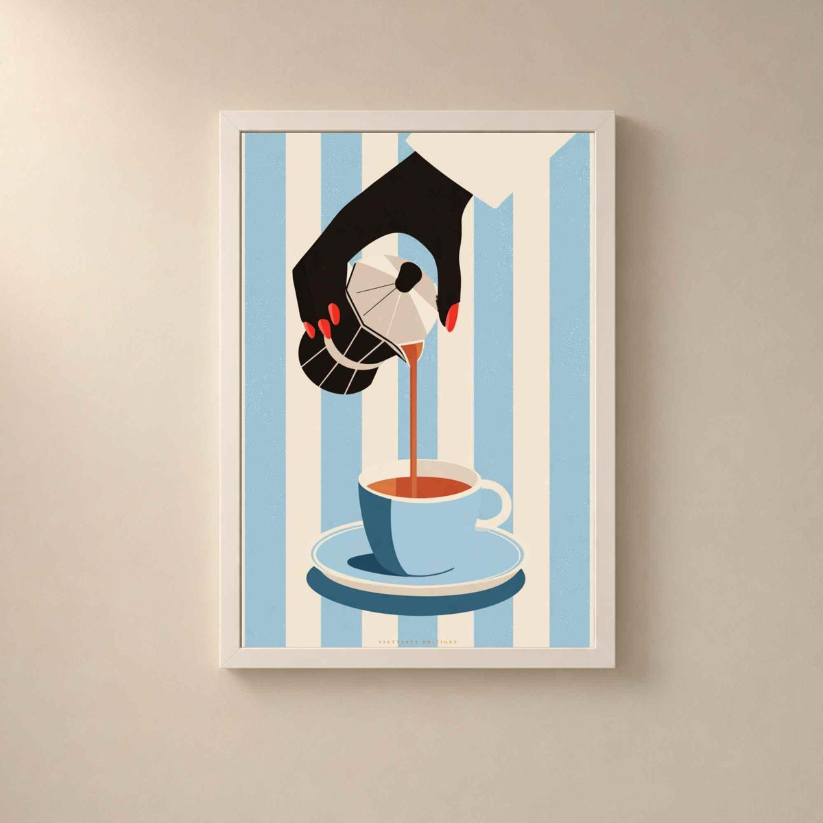 Affiche café cafetière moka, art mural cuisine rétro, illustration coin café élégante