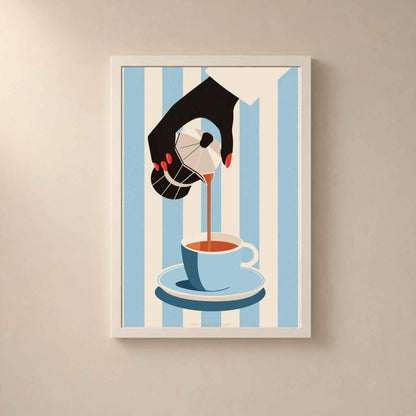 Affiche café cafetière moka, art mural cuisine rétro, illustration coin café élégante