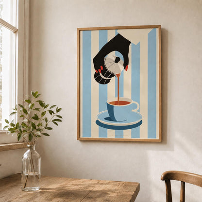 Affiche café cafetière moka, art mural cuisine rétro, illustration coin café élégante