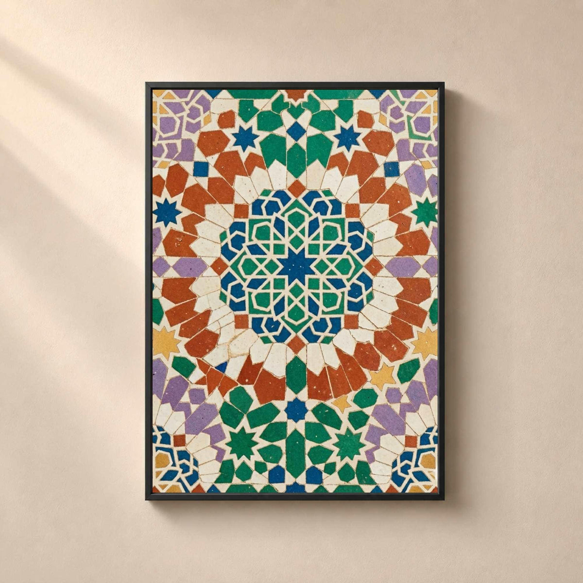 Affiche zellige mosaïque géométrique colorée, art mural islamique traditionnel