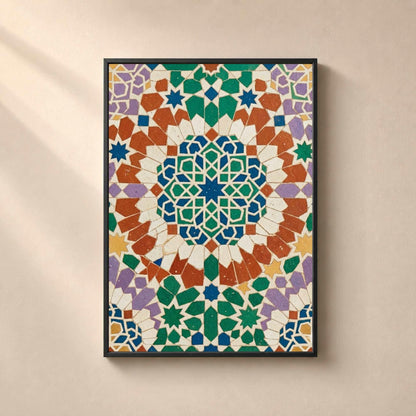 Affiche zellige mosaïque géométrique colorée, art mural islamique traditionnel