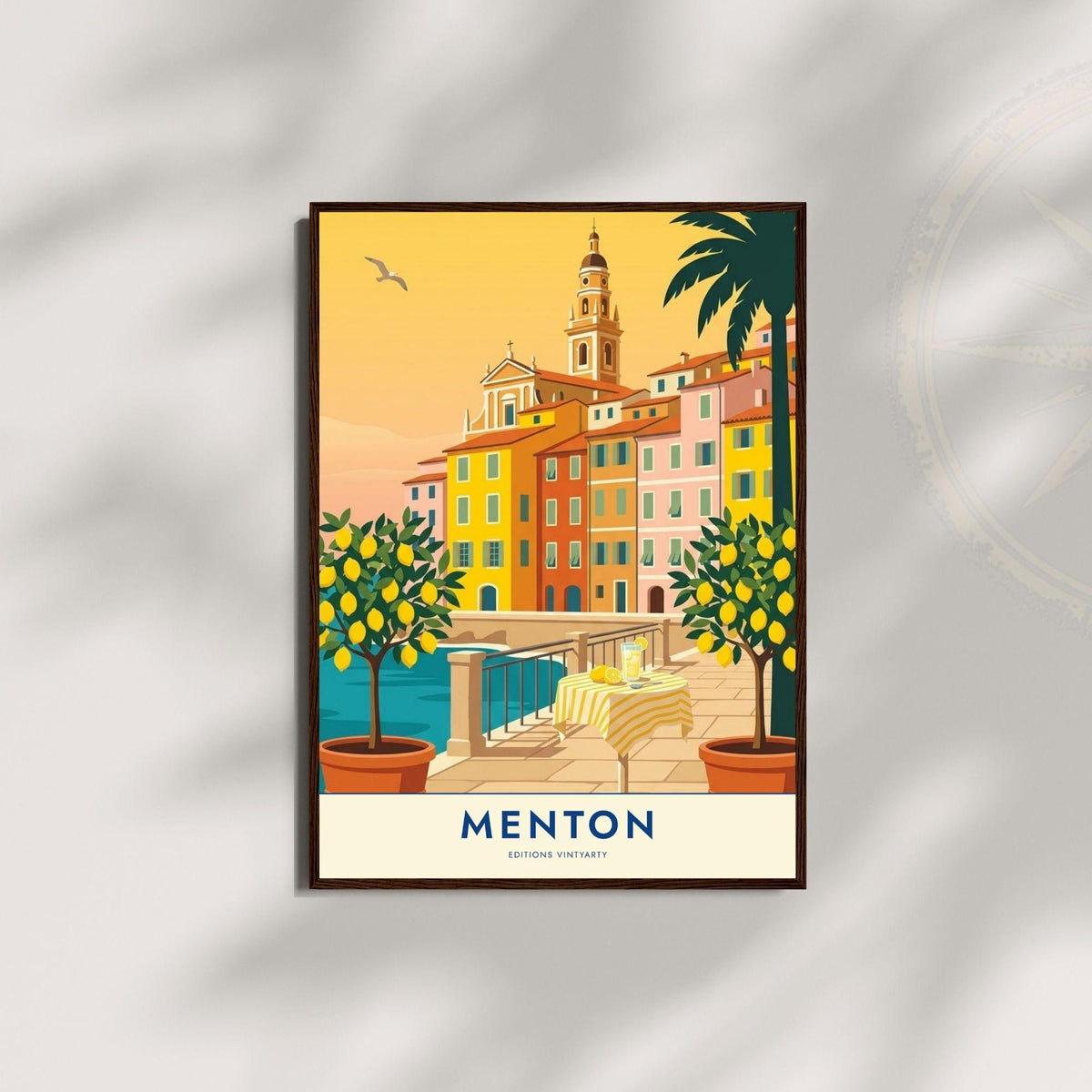 Affiche Menton citronniers Côte d'Azur, poster voyage France, art mural décoration méditerranéenne