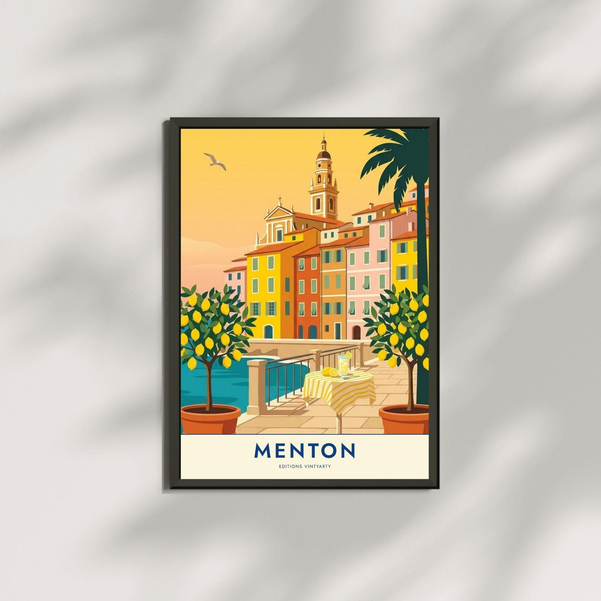 Affiche Menton citronniers Côte d'Azur, poster voyage France, art mural décoration méditerranéenne