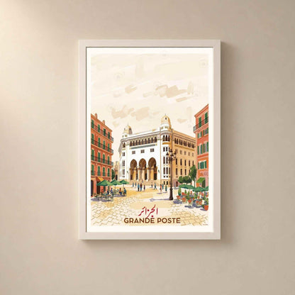 Affiche Grande Poste Alger, poster voyage Algérie architecture néo-mauresque