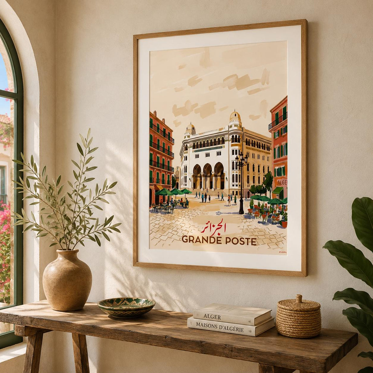 Affiche Grande Poste Alger, poster voyage Algérie architecture arabo-mauresque