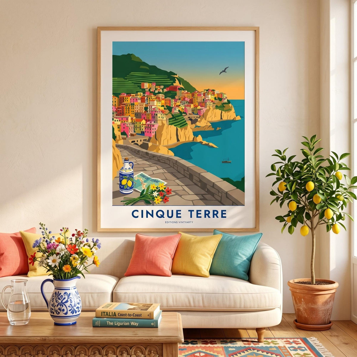 Affiche Cinque Terre Manarola Italie, poster village coloré Ligurie, art mural bord de mer