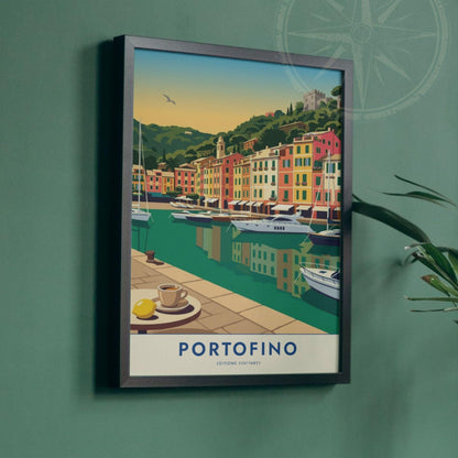 Affiche Portofino riviera italienne, poster port de plaisance Ligurie, art mural bord de mer
