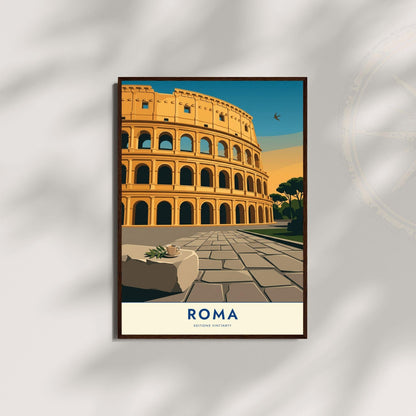 Affiche Rome Colisée Italie, poster monument antique, art mural ocre voyage et architecture