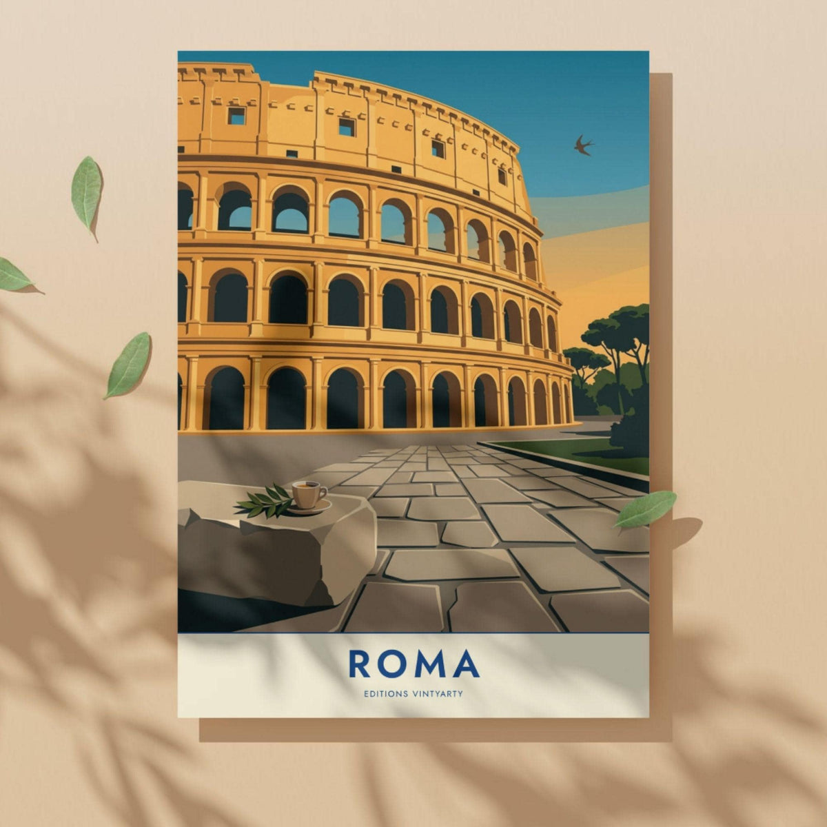 Affiche Rome Colisée Italie, poster monument antique, art mural ocre voyage et architecture