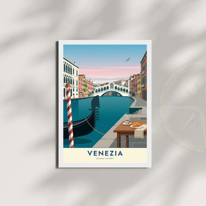 Affiche Venise pont du Rialto gondole, poster Grand Canal Italie, art mural turquoise voyage