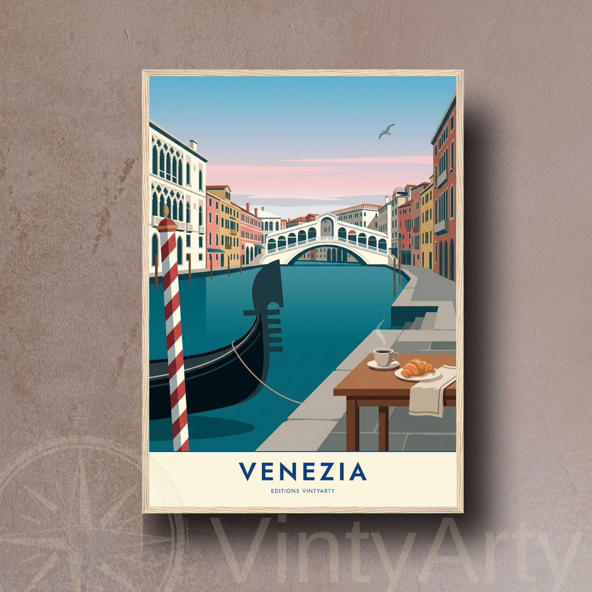 Affiche Venise pont du Rialto gondole, poster Grand Canal Italie, art mural turquoise voyage