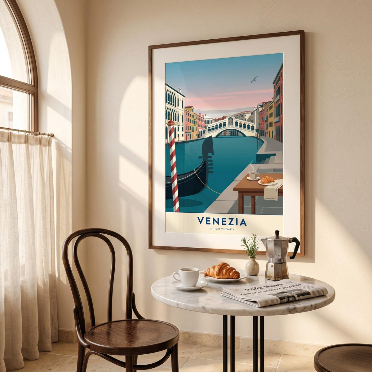 Affiche Venise pont du Rialto gondole, poster Grand Canal Italie, art mural turquoise voyage