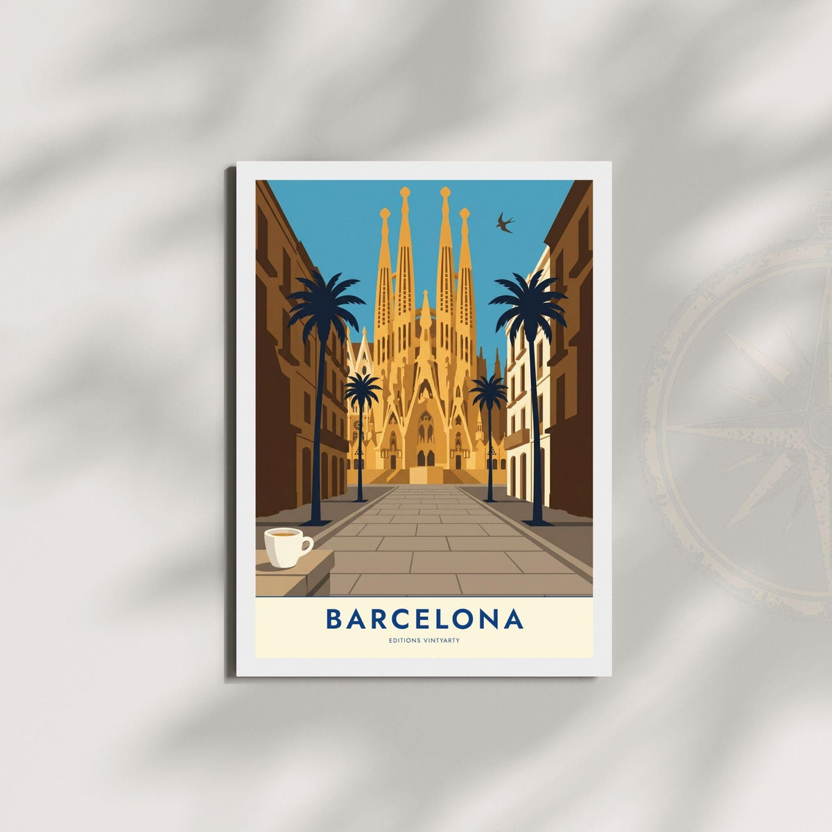 Affiche Barcelone Sagrada Familia, poster Gaudi architecture, art mural ocre voyage Espagne