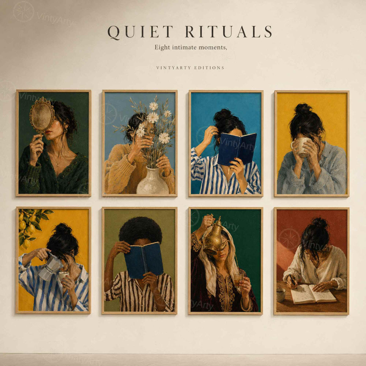 Affiche femme lisant un livre, peinture contemporaine pour coin lecture, Collection Quiet Rituals