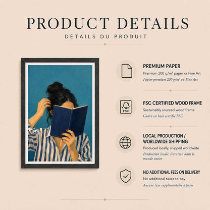 Affiche femme lisant un livre, peinture contemporaine pour coin lecture, Collection Quiet Rituals