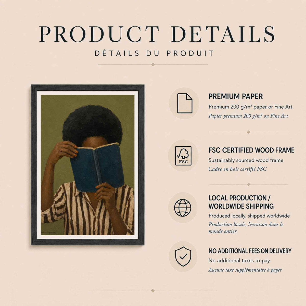 Affiche femme lisant un livre bleu, peinture contemporaine, Collection Quiet Rituals