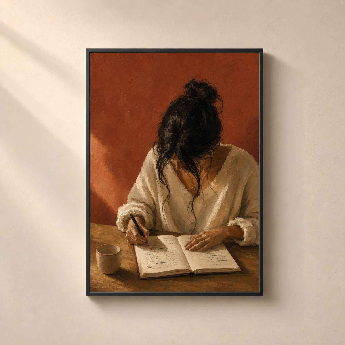 Affiche femme écrivant dans un carnet, peinture contemporaine, Collection Quiet Rituals