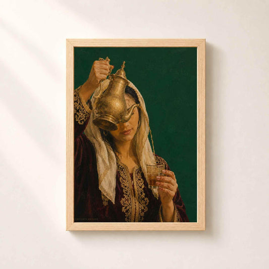 Affiche Art Algérien, Femme au Karakou Servant le Thé à la Menthe, Collection Quiet Rituals