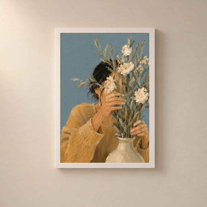 Affiche Femme aux Fleurs Sauvages, Illustration Florale Contemporaine, Décoration Murale Minimaliste, Collection Quiet Rituals