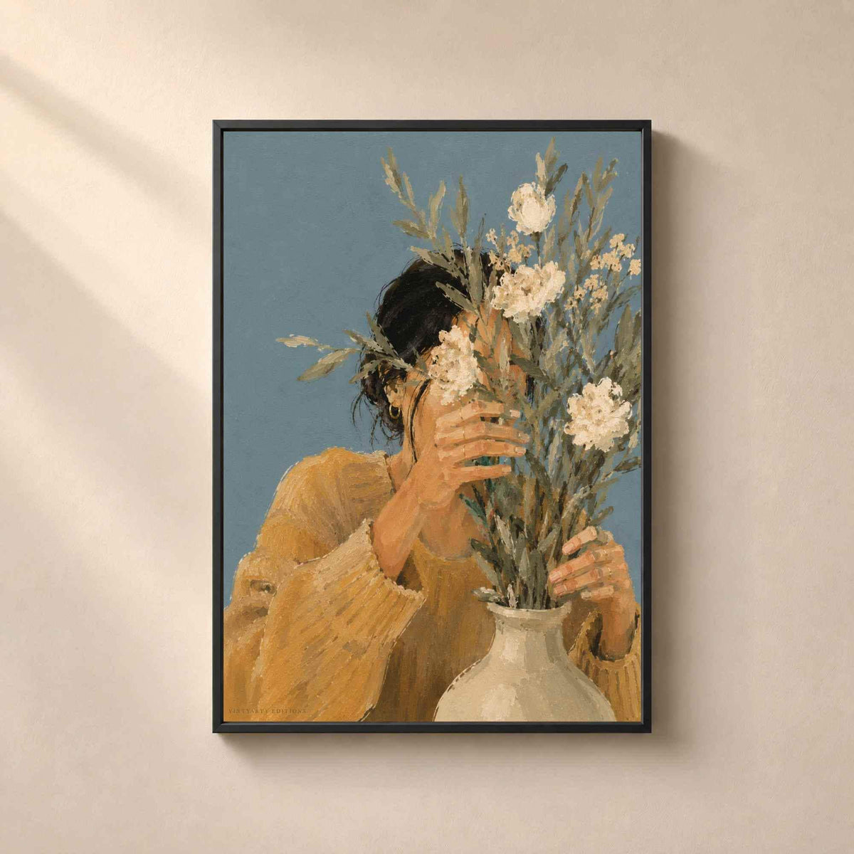 Affiche Femme aux Fleurs Sauvages, Illustration Florale Contemporaine, Décoration Murale Minimaliste, Collection Quiet Rituals