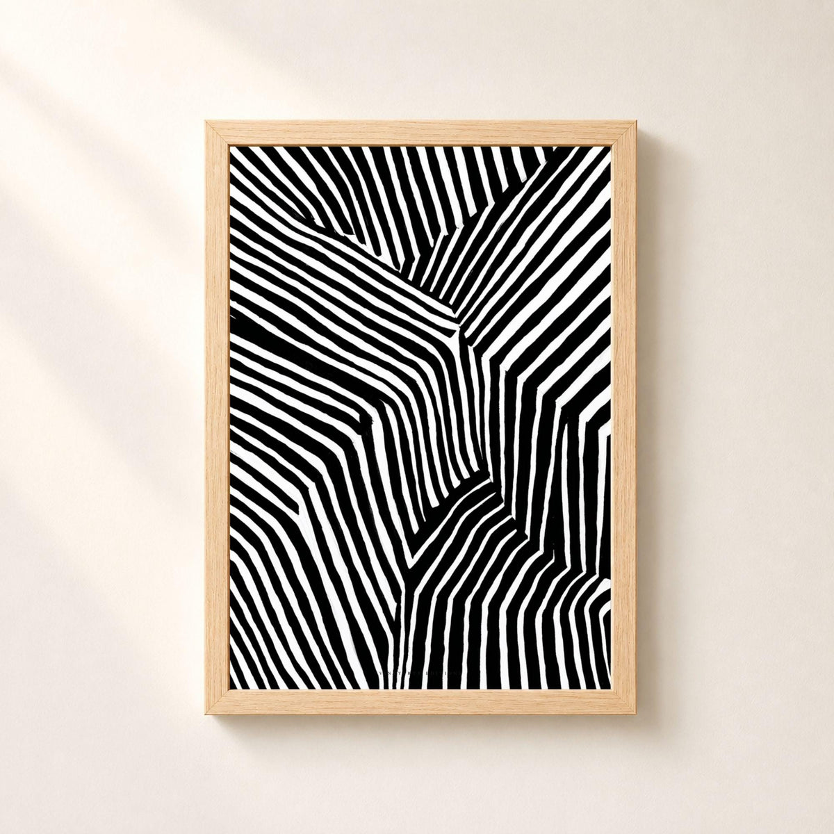 Affiche rayures noires et blanches, poster abstrait contrasté, art mural monochrome graphique