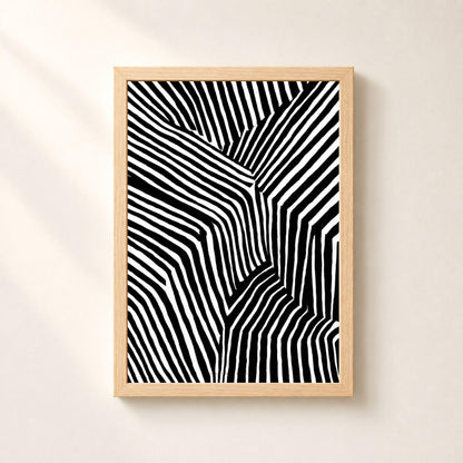 Affiche rayures noires et blanches, poster abstrait contrasté, art mural monochrome graphique